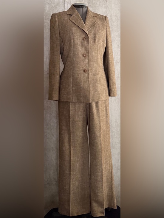 Le Suit Pants - Le Suit Womens 2 Piece Pant Suit Sz 12 Brn Tweed Blazer WideLeg VTG Career Power